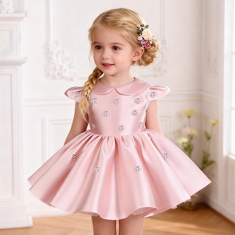 Satin Sequins Short Sleeve Mid-long Dresses - image 3