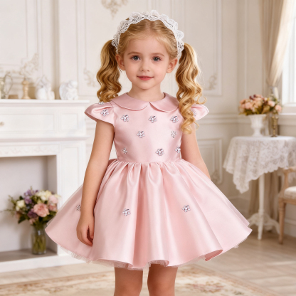 Satin Sequins Short Sleeve Mid-long Dresses - image 5