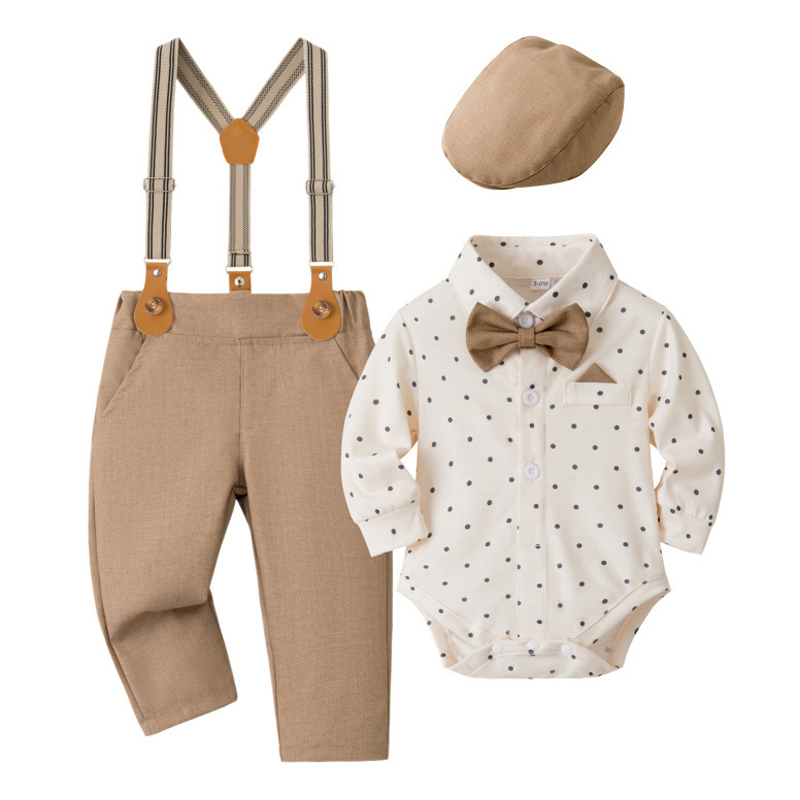 [Archive Sale] Cotton Bow Overalls Long Sleeve Regular Formal Suit - 3-piece Formal Suit - 18-24M - image 1