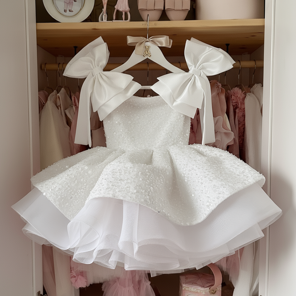 Glitter Bow Sleeveless Midi Dresses - White - 12-13Y - image 7