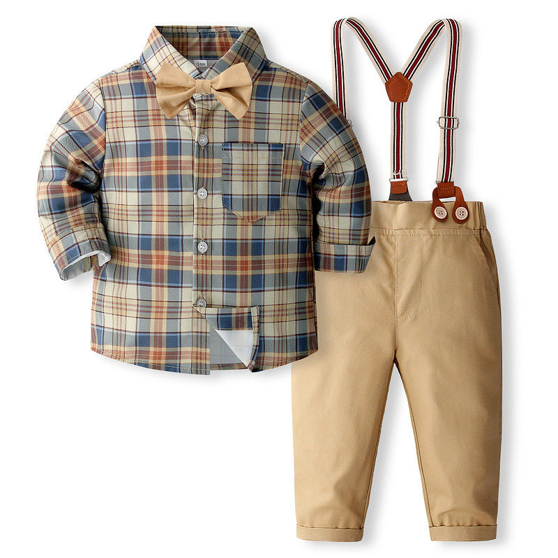 [Archive Sale] Cotton Bow Overalls Long Sleeve Regular Formal Suit - Two-piece Formal Suit - 12-18M - image 1