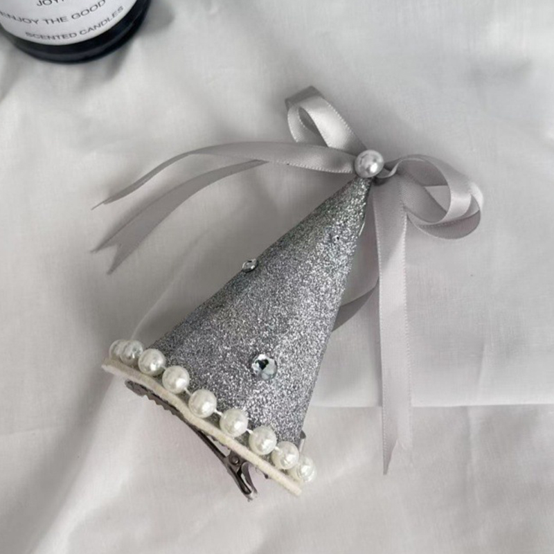 Solid With Pearls Barrette - Silver Hair Clip - 1-16Y - image 2