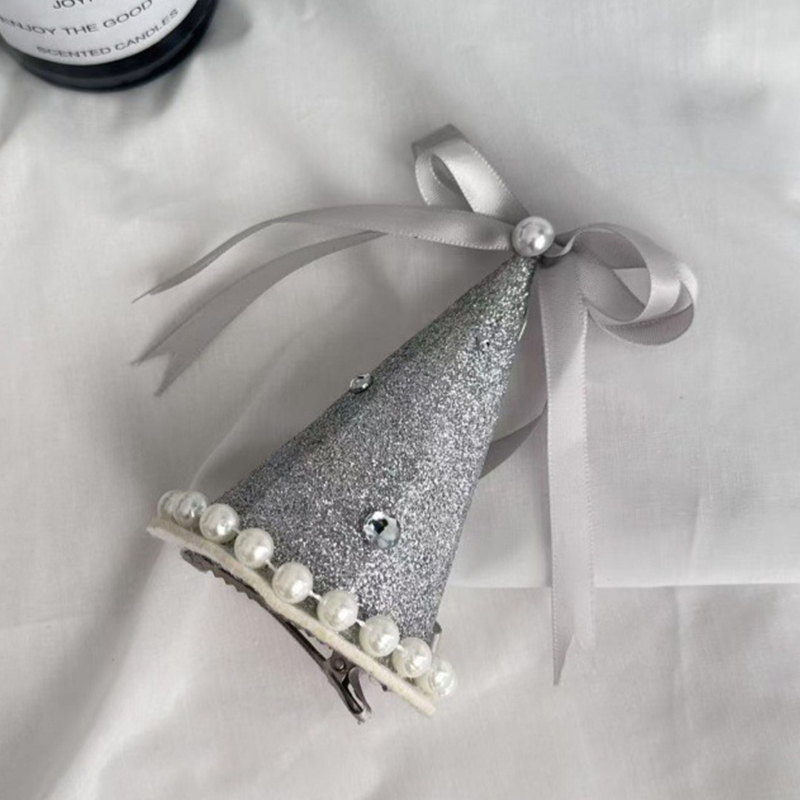 Solid With Pearls Barrette - Silver Hair Clip - 1-16Y - image 2