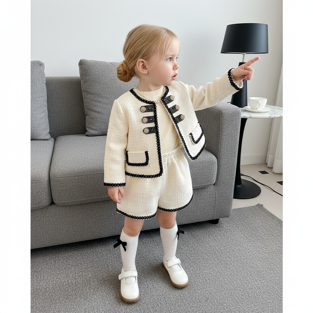 Tweed Panel Long Sleeve Crop Two-piece Set - image 4