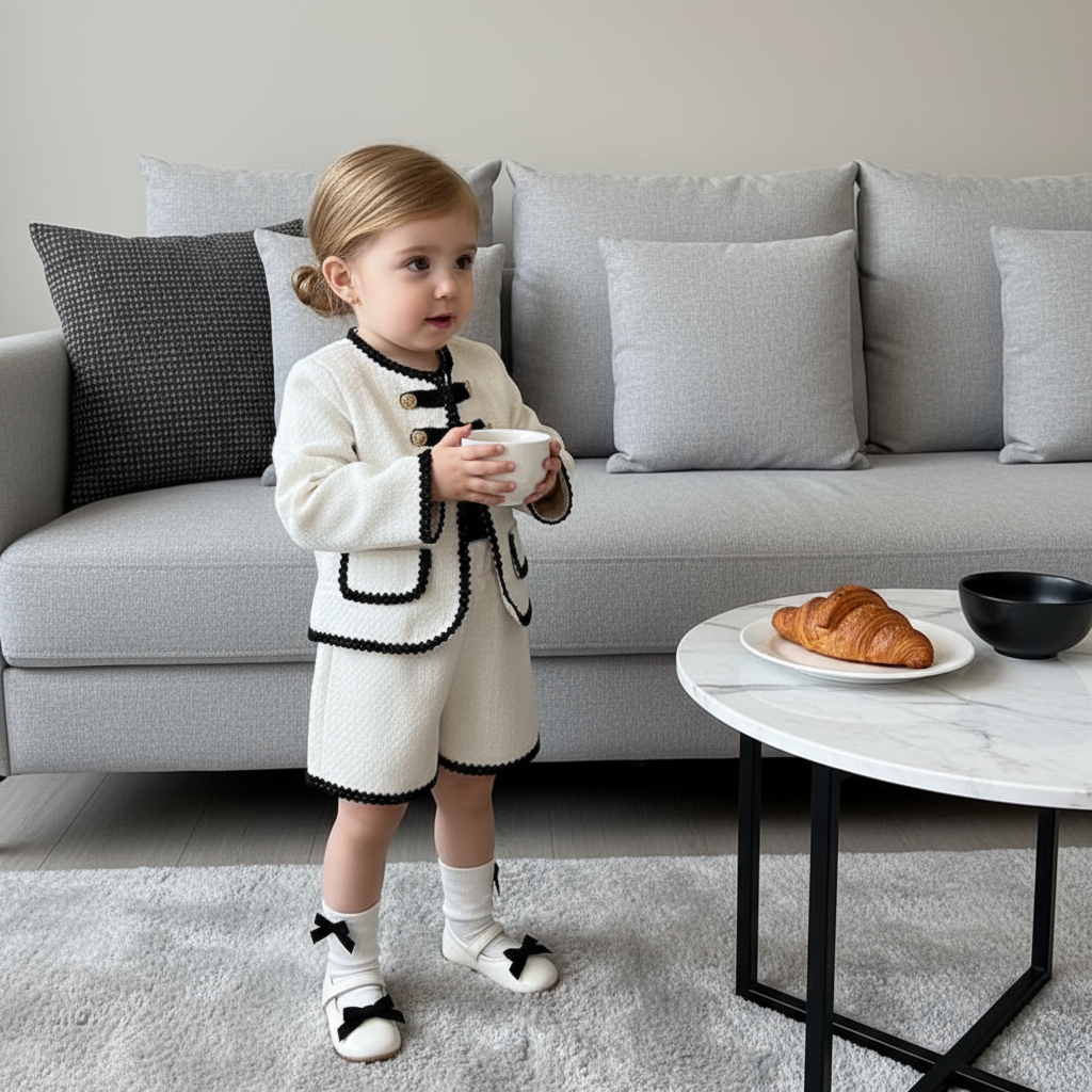 Tweed Panel Long Sleeve Crop Two-piece Set - image 5