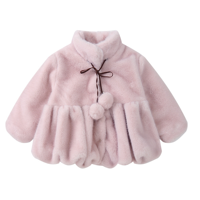 Faux Fur Fuzzy Ball Long Sleeve Regular Outerwears - Pink - 130cm - image 13