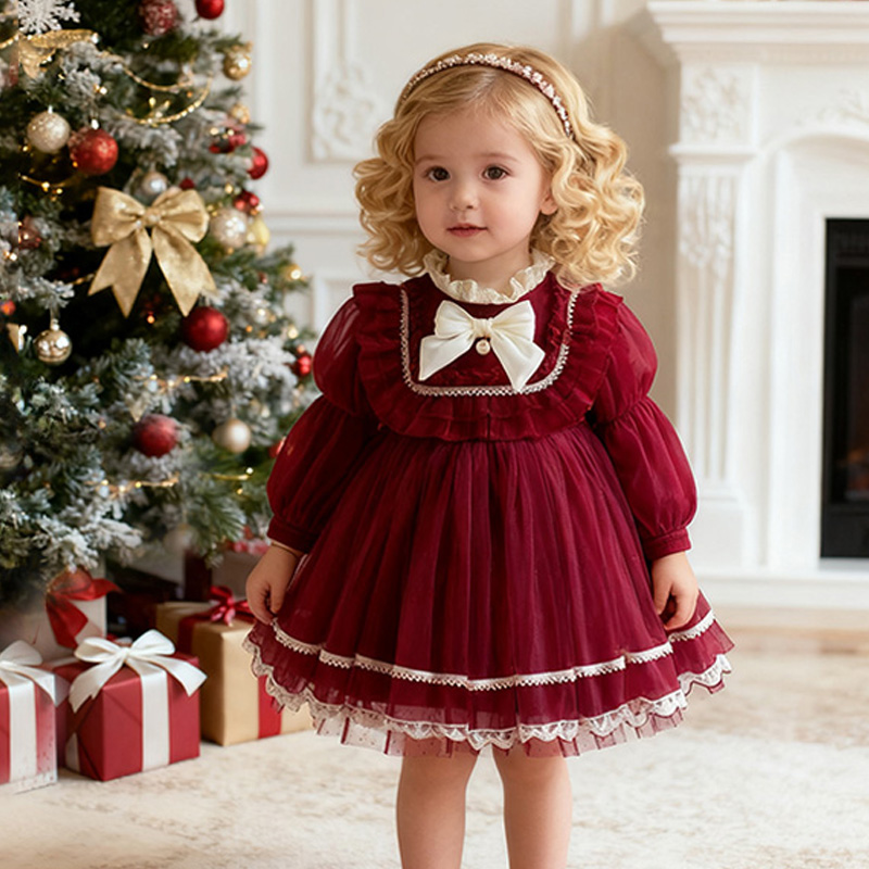 Cotton Folds Lace Long Sleeve Mid-long Dresses - image 9