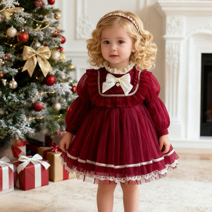 Cotton Folds Lace Long Sleeve Mid-long Dresses - image 9