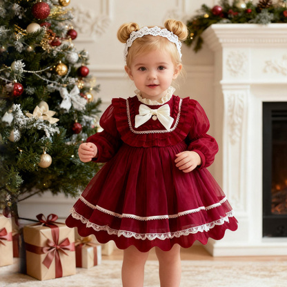 Cotton Folds Lace Long Sleeve Mid-long Dresses - image 7