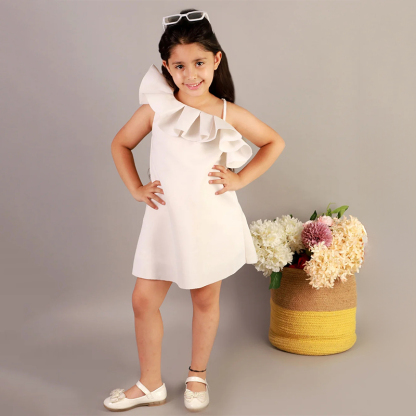 Scuba Knit Flouncing Sleeveless Regular Dresses - White - 160cm - image 13