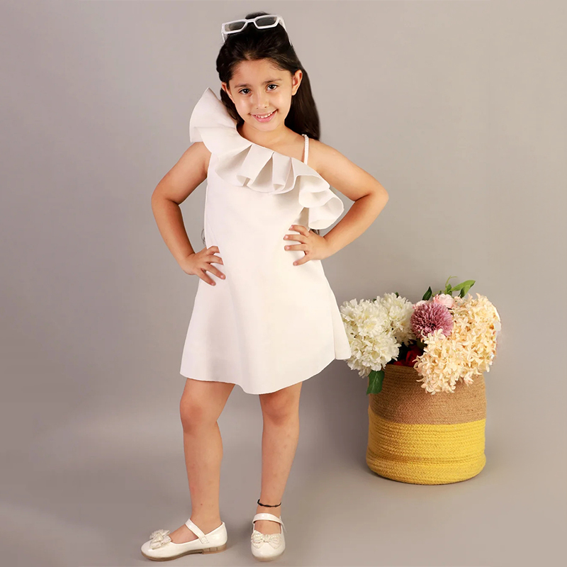 Scuba Knit Flouncing Sleeveless Regular Dresses - White - 160cm - image 13