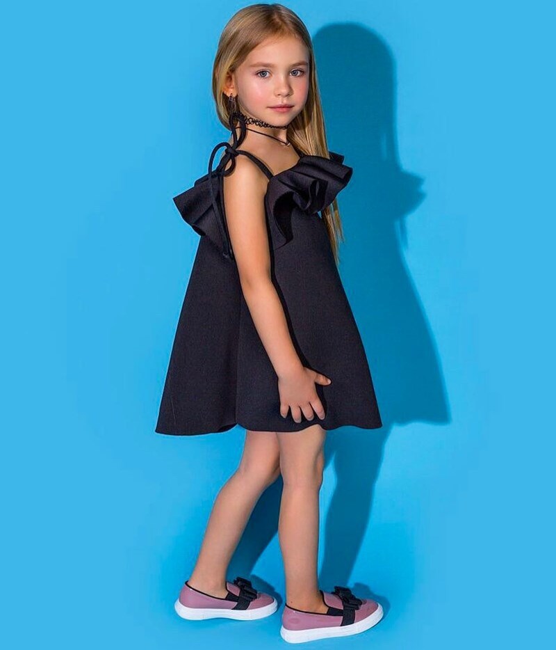 Scuba Knit Flouncing Sleeveless Regular Dresses - Black - 160cm - image 19