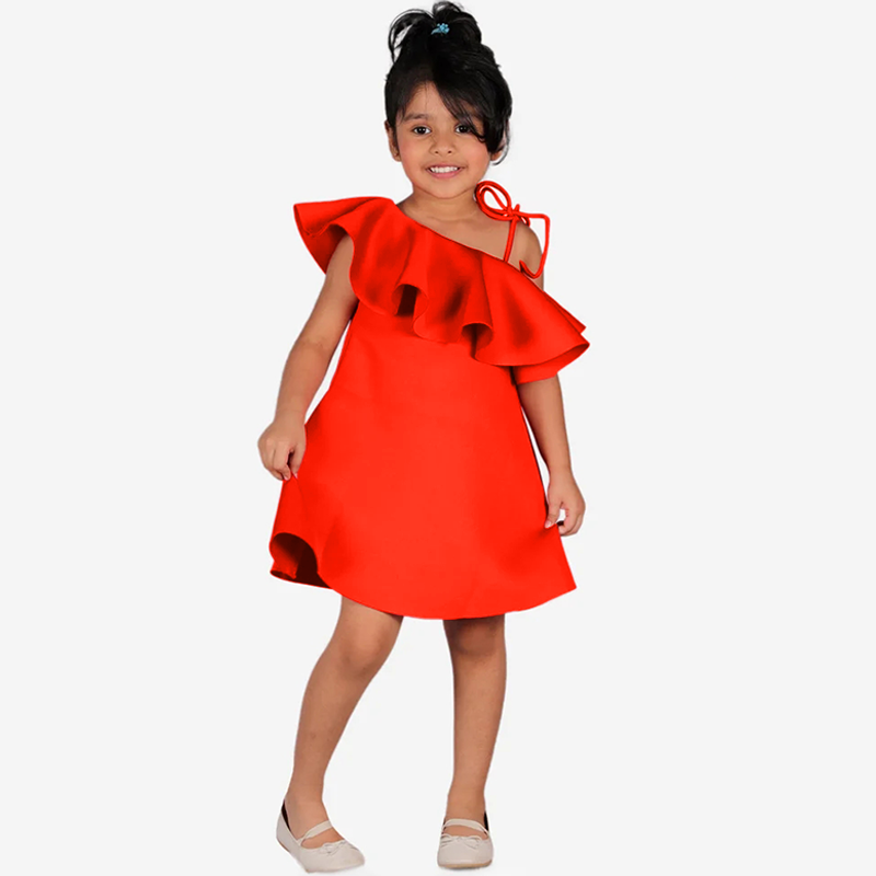 Scuba Knit Flouncing Sleeveless Regular Dresses - Red - 160cm - image 15