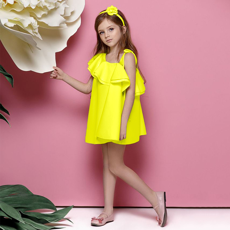 Scuba Knit Flouncing Sleeveless Regular Dresses - Yellow - 160cm - image 20