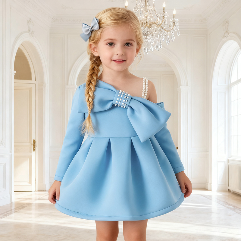 Scuba Knit Bow Long Sleeve Regular Dresses - image 13