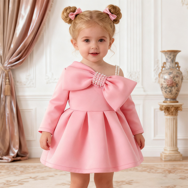 Scuba Knit Bow Long Sleeve Regular Dresses - image 4