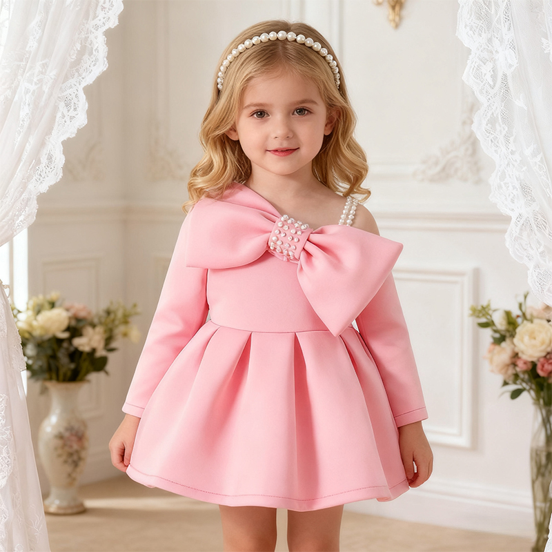 Scuba Knit Bow Long Sleeve Regular Dresses - image 5