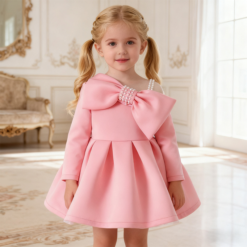 Scuba Knit Bow Long Sleeve Regular Dresses - image 6