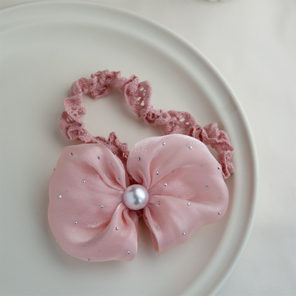 Solid With Flower Applique Hairband - Pink Large Puff Flower+Pink Hairband - 0-3Y - image 3