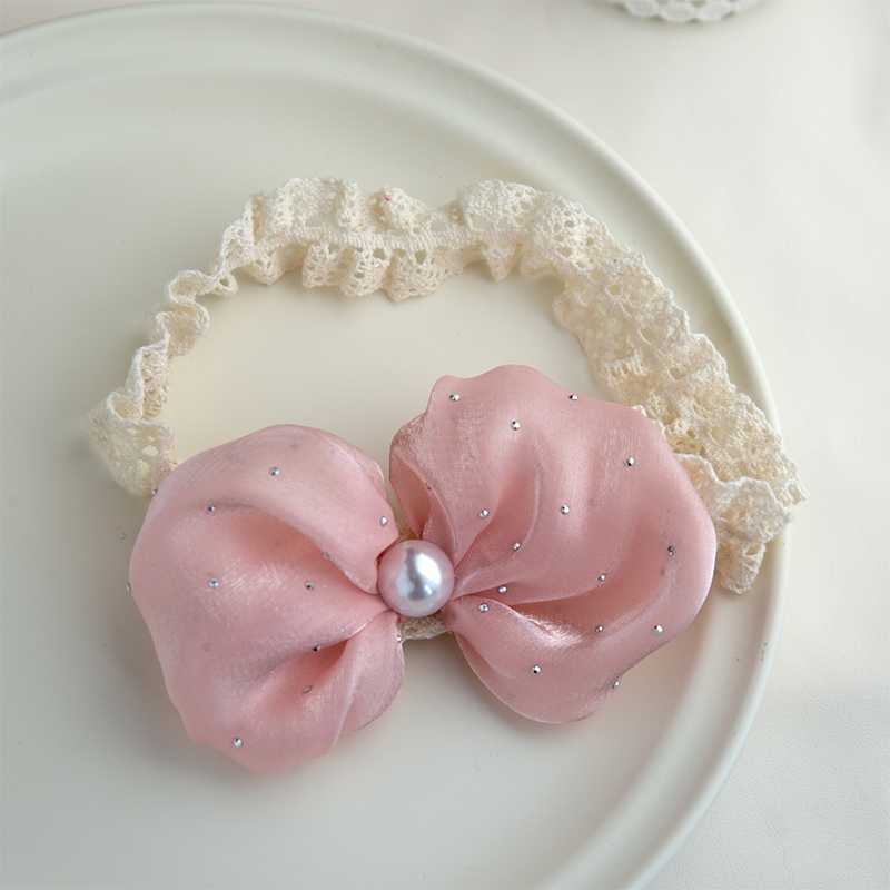 Solid With Flower Applique Hairband - Pink Large Puff Flower+Beige Hairband - 0-3Y - image 4