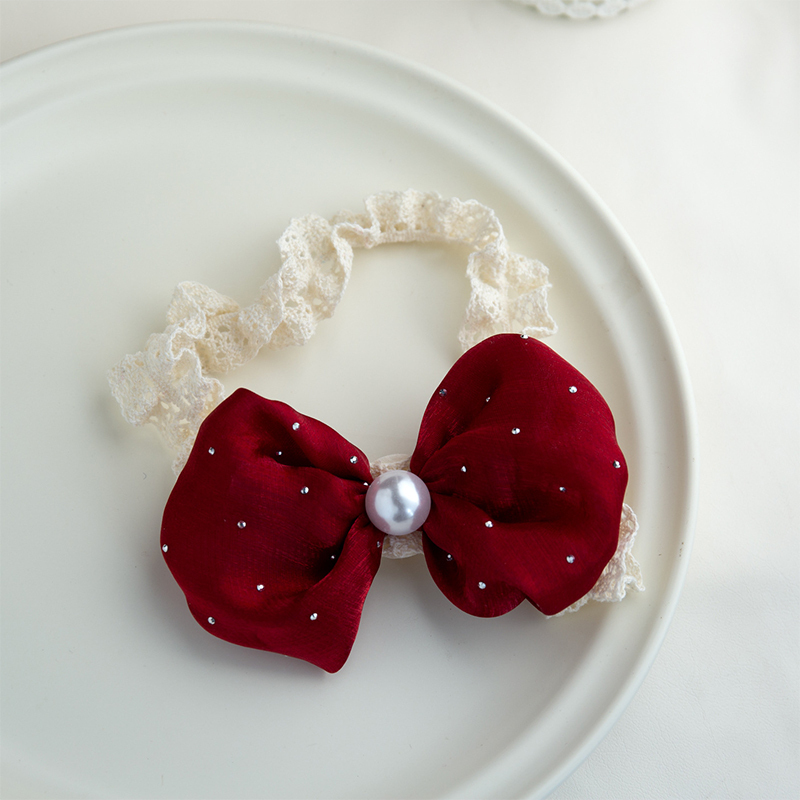 Solid With Flower Applique Hairband - Wine Red Large Puff Flower+Beige Hairband - 0-3Y - image 6