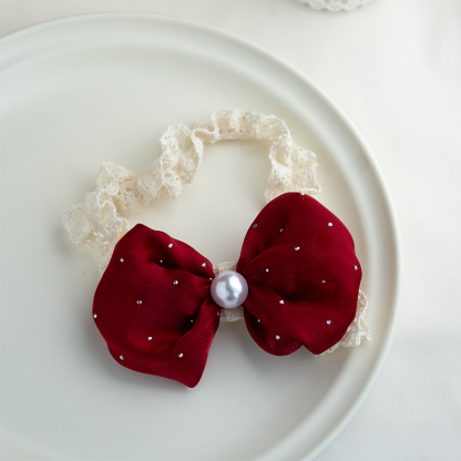 Solid With Flower Applique Hairband - Wine Red Large Puff Flower+Beige Hairband - 0-3Y - image 6