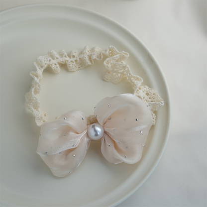 Solid With Flower Applique Hairband - Beige Puff Flower - 0-3Y - image 7