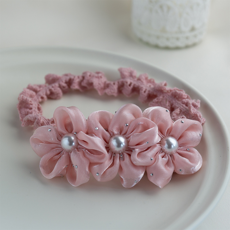 Solid With Flower Applique Hairband - Three Pink Flowers+Pink Hairband - 0-3Y - image 8