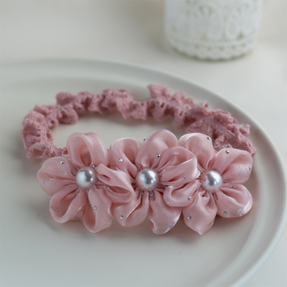 Solid With Flower Applique Hairband - Three Pink Flowers+Pink Hairband - 0-3Y - image 8
