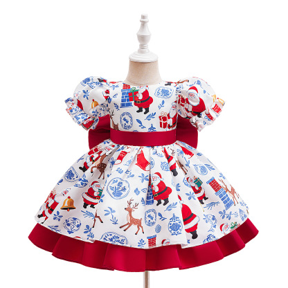 Satin Split Joint Short Sleeve Regular Dresses - Red - 8Y - image 2