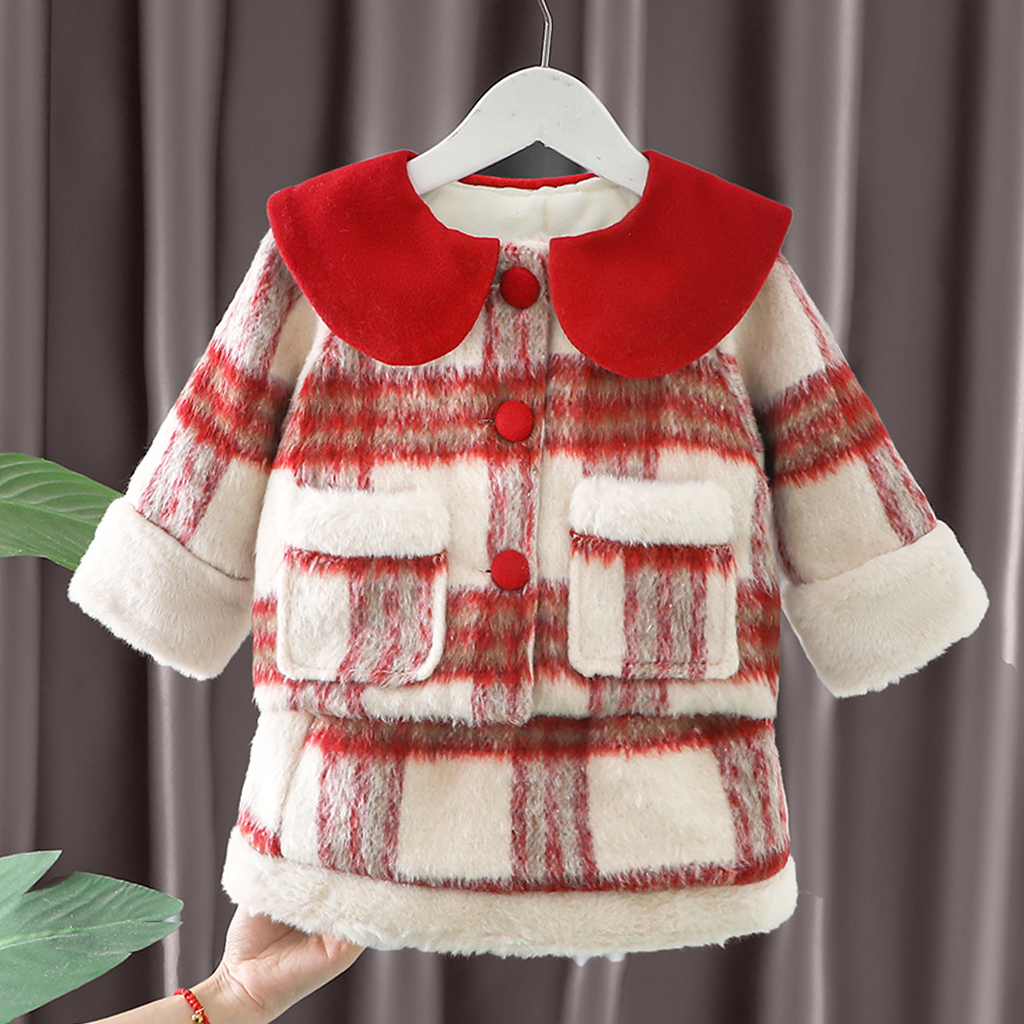 Woolen Fur Long Sleeve Short Two-piece Set - Red - 5-6Y - image 1