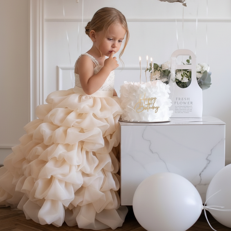 Mesh Split Joint Sleeveless Maxi Dresses - Apricot (Ships in 24 Hours) - 6Y - image 1