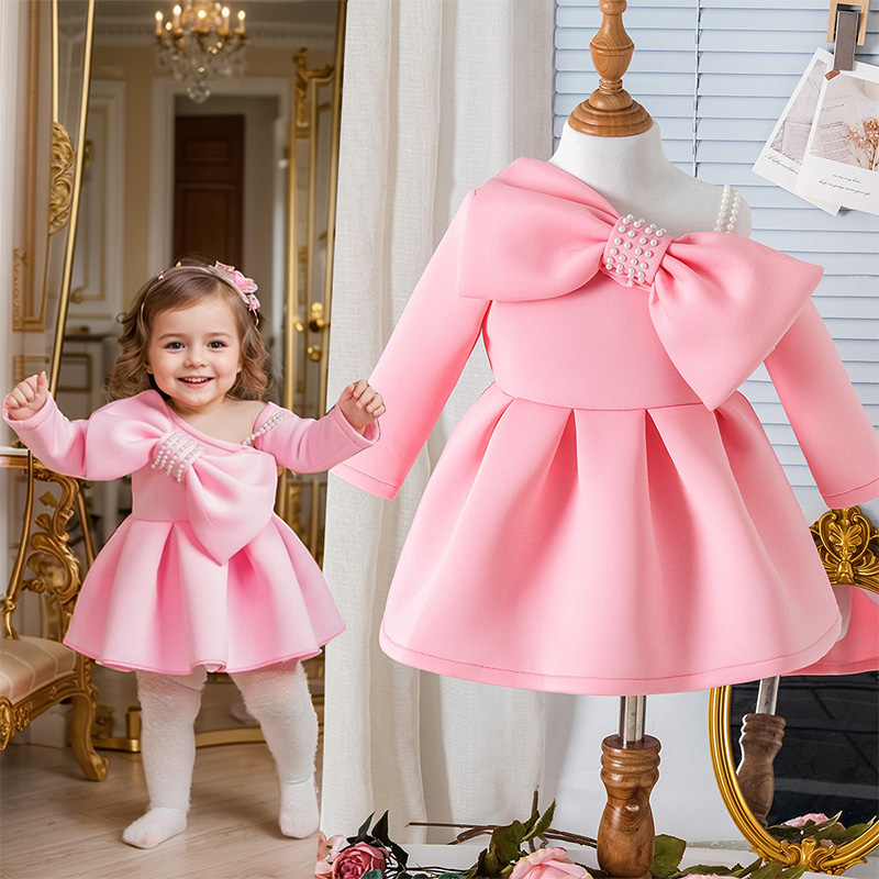 Scuba Knit Bow Long Sleeve Regular Dresses - image 2