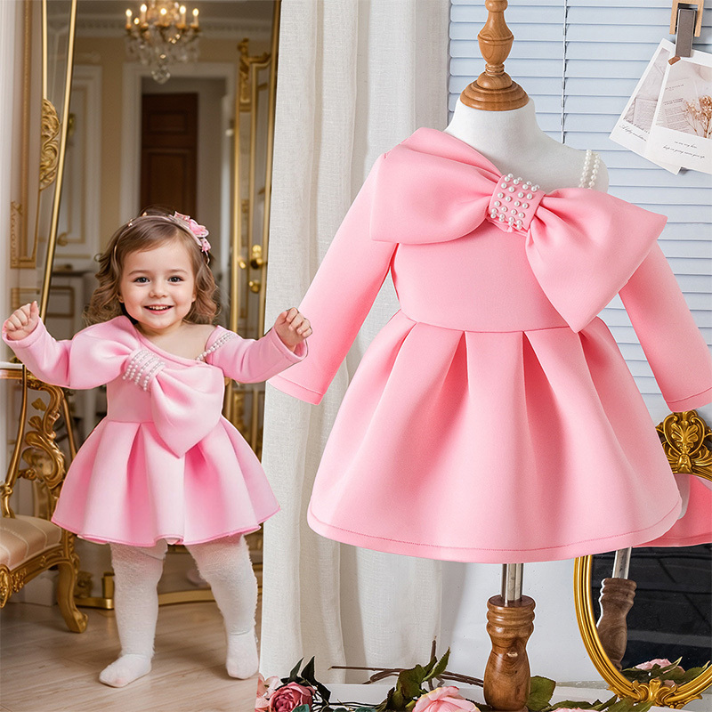 Scuba Knit Bow Long Sleeve Regular Dresses - image 2