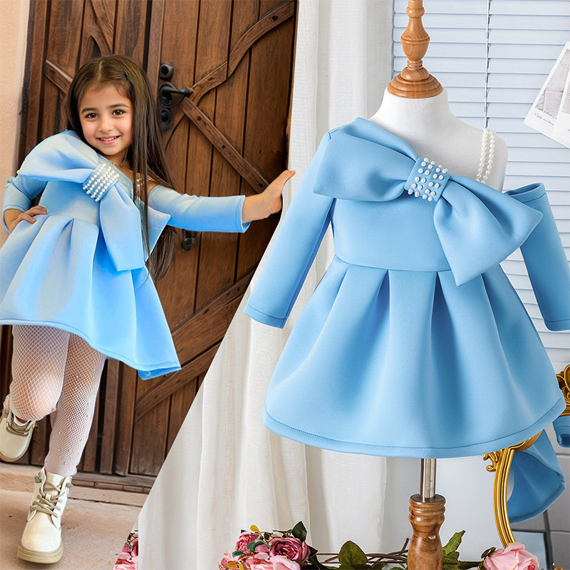 Scuba Knit Bow Long Sleeve Regular Dresses - image 12