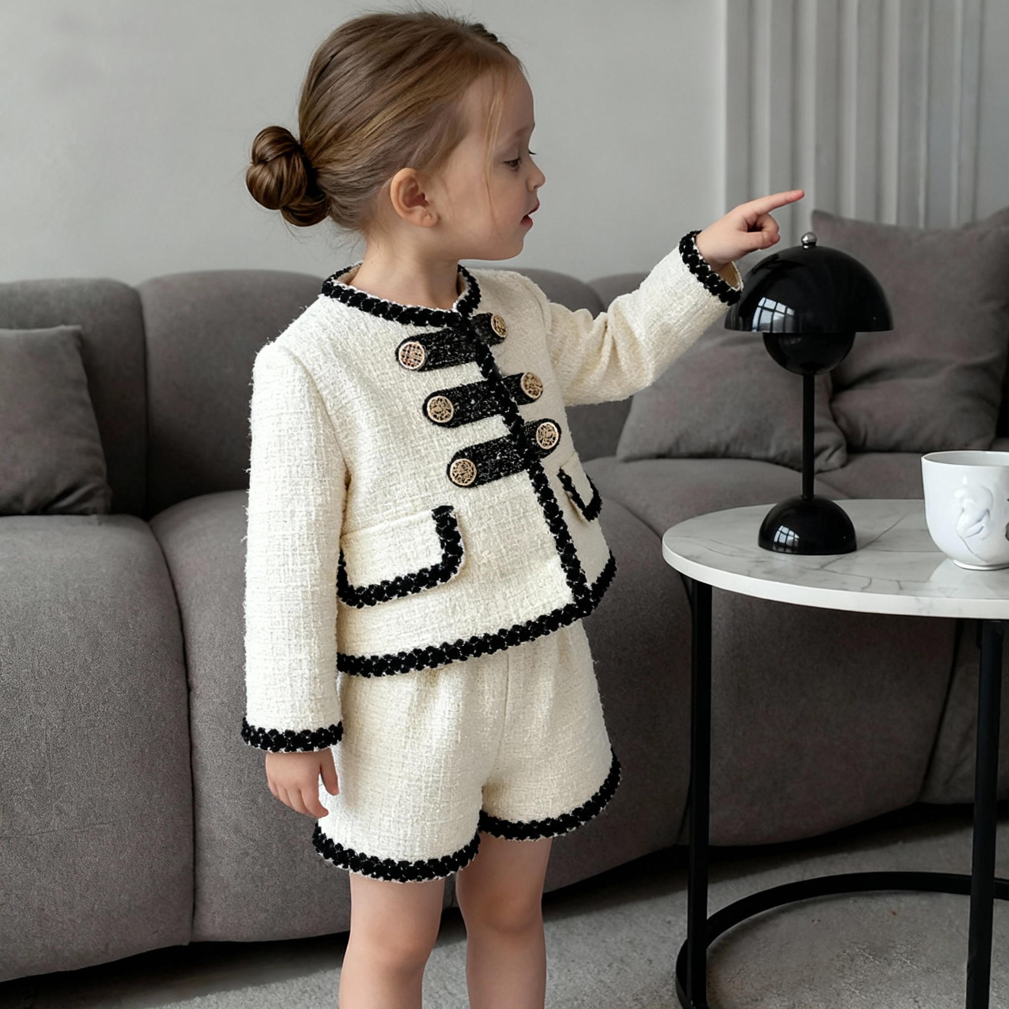 Tweed Panel Long Sleeve Crop Two-piece Set - image 1