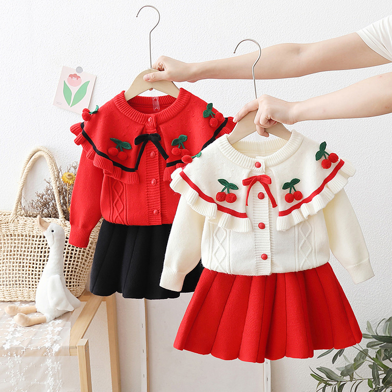 Yarn/wool Yarn Bow Embellished Long Sleeve Regular Two-piece Set - image 1