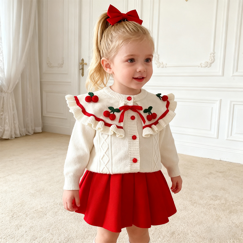 Yarn/wool Yarn Bow Embellished Long Sleeve Regular Two-piece Set - image 7