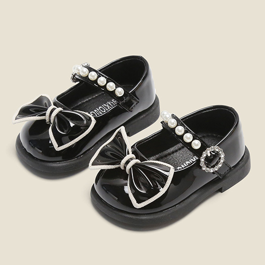 Solid Pearl Round Toe Mary Janes - Black - 25码 - image 4