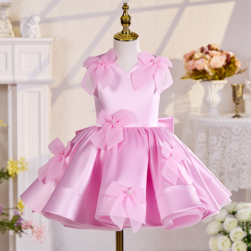 Satin Bow Folds Sleeveless Regular Dresses - Pink - 150cm - image 1