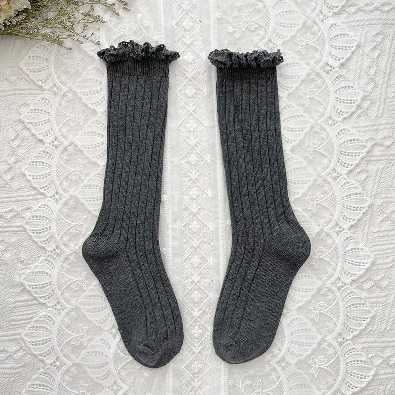Solid Braided Design Socks - Dark Gray - 6-9Y - image 7
