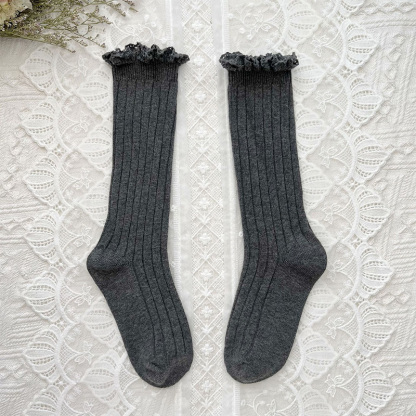 Solid Braided Design Socks - Dark Gray - 6-9Y - image 7