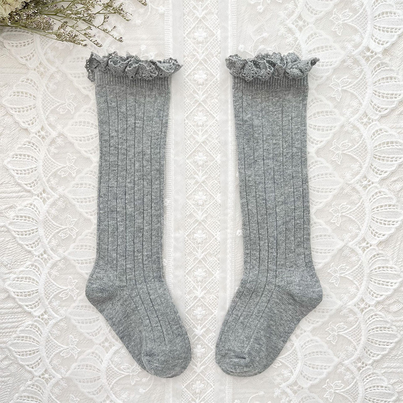 Solid Braided Design Socks - Light Linen Gray - 6-9Y - image 8