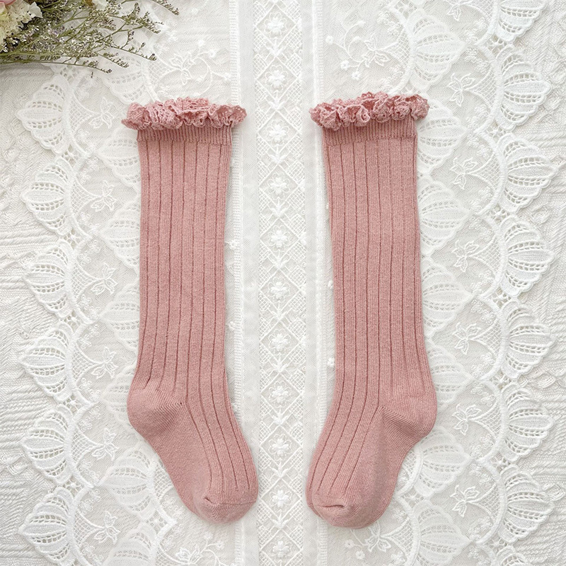 Solid Braided Design Socks - Leather Pink - 6-9Y - image 9