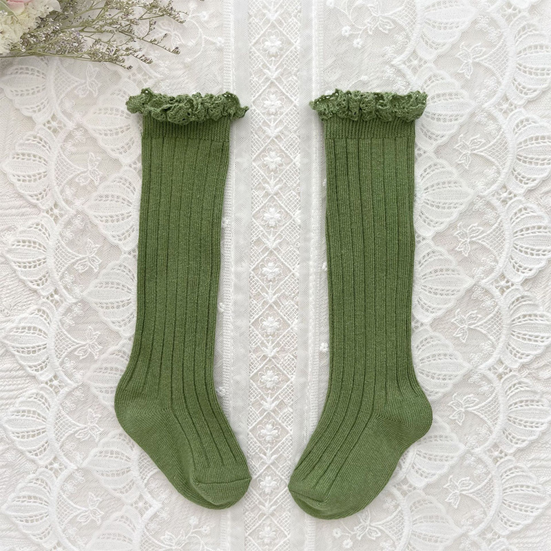 Solid Braided Design Socks - Avocado Green - 6-9Y - image 12