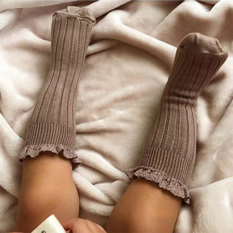 Solid Braided Design Socks - Khaki - 6-9Y - image 14