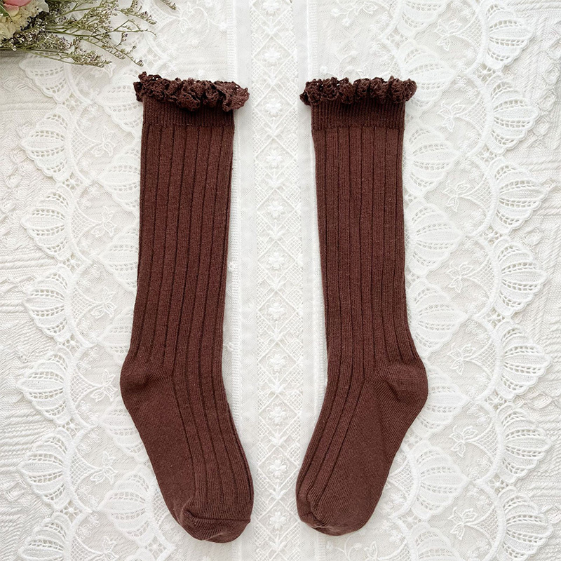 Solid Braided Design Socks - Coffee Brown - 6-9Y - image 16