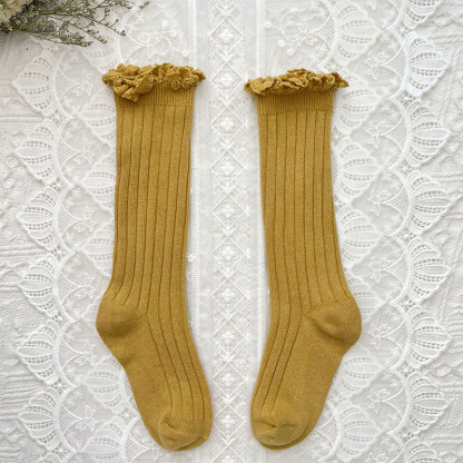 Solid Braided Design Socks - Ginger Yellow - 6-9Y - image 17