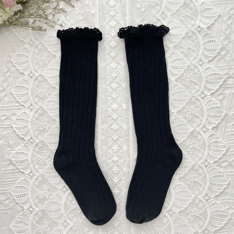 Solid Braided Design Socks - Black - 6-9Y - image 19