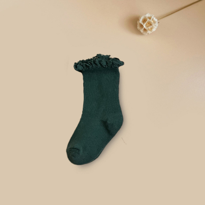 Solid Braided Design Socks - Dark Green - 3-5Y - image 5
